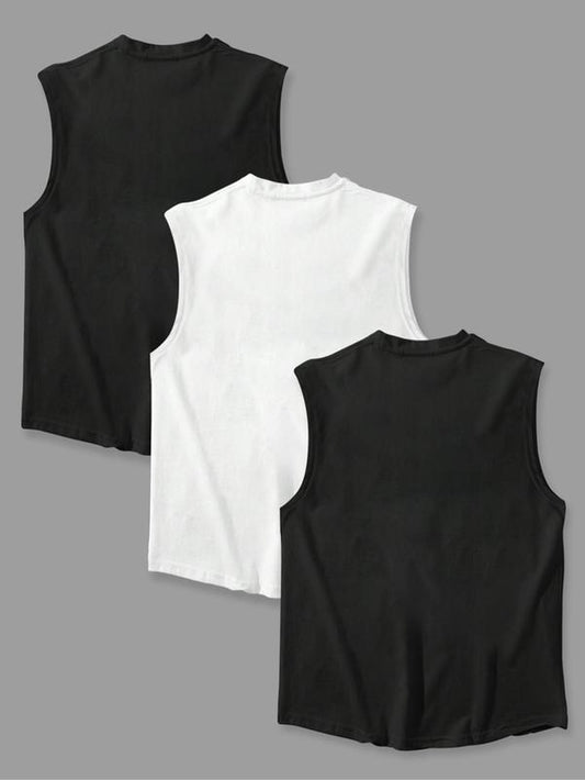 Men'S Letter & Bull Head Print Tank Top, Regular Fit Casual Sleeveless round Neck Top for Summer, Men'S Top for Daily Wear, Vests